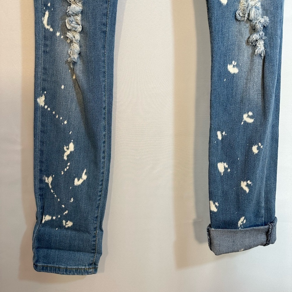 VIP Jeans Womens Blue Denim Distressed Ripped Jeans Size 9/10 Roll Up Hemline - Picture 10 of 16